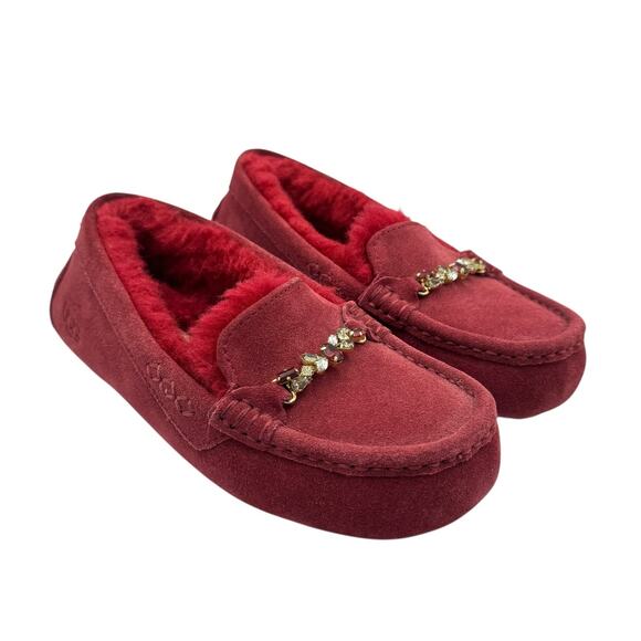 UGG Ansley Charm Gem Red Suede Leather Wool Blend Slip On Slippers 112507 - Picture 3 of 14